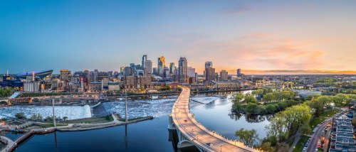 View of Minneapolis, MN, at sunset.