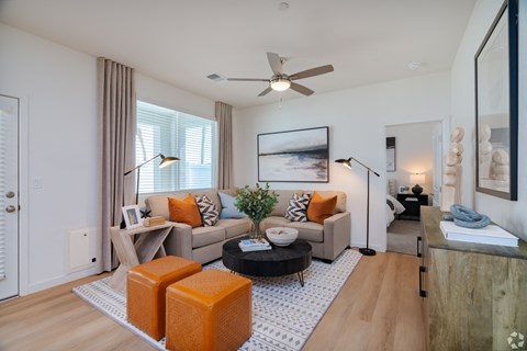 a living room with a couch and a coffee table